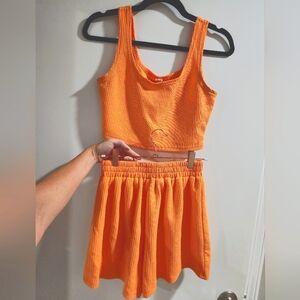 Orange Ribbed Tank Top and Short Set M